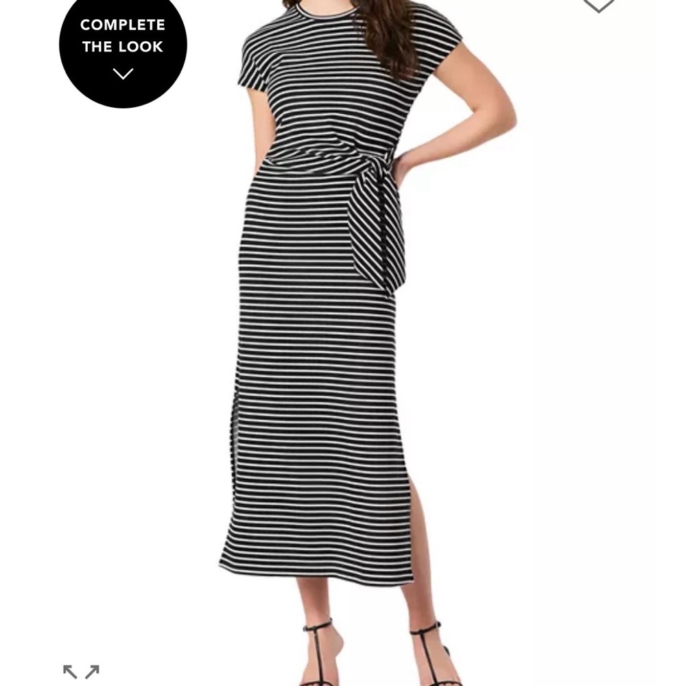 SPANX Black and White Striped Midi Dress
